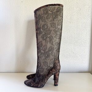 Valentino Garavani Black Lace Mesh Knee High Boots Size EU 40 Romantic Gothic